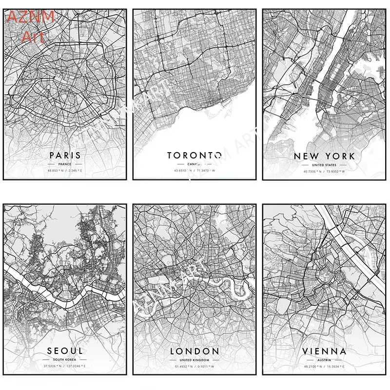 Póster artístico del mapa de l - Photography Black And White reseña y precio